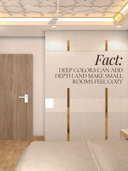 The fact is, deep colors can add depth and make small rooms feel cozy. This image shows a wardrobe with fluted details and gold accents, adding a layer of sophistication to the bedroom.