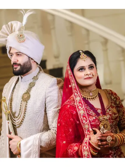 A beautiful portrait of the couple, capturing their traditional wedding look.