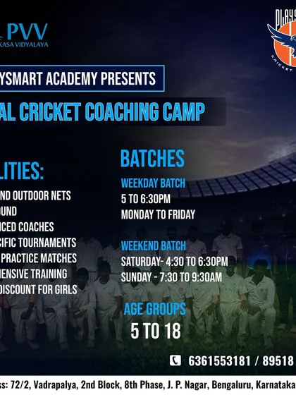 Join us for a brighter future in cricket. Our Annual Coaching Camp poster highlights the comprehensive training and opportunities we provide.