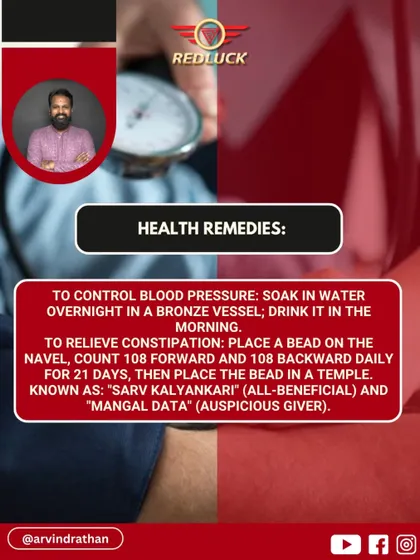 This bead offers powerful health remedies. Soaking it in a bronze vessel overnight and drinking the water can help control blood pressure. It is also used in a specific ritual to relieve constipation.