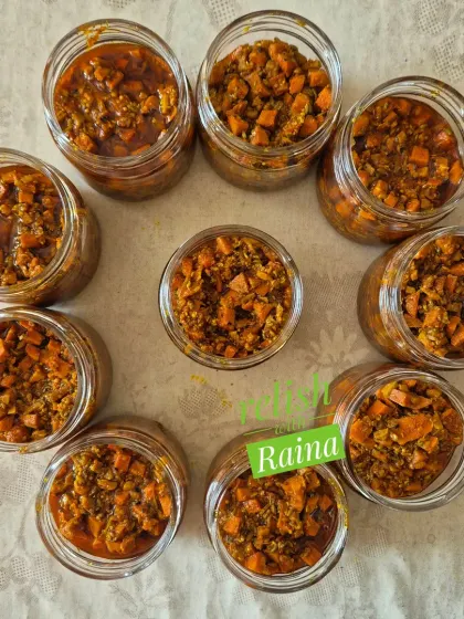 A batch of my fresh turmeric pickle, jarred and ready. Raw turmeric is known for its anti-inflammatory properties and other health benefits, making this pickle not just tasty but also very good for you.