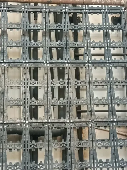 Another view of the empty panels, showing the sturdy construction. These form the grid that will soon be a wall of green.