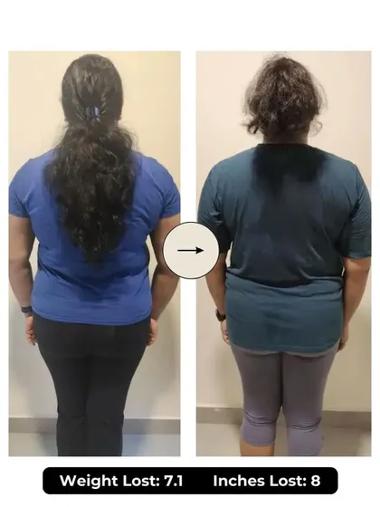 Chira lost 7.1 kgs and 8 inches in 6 weeks. She went from zero physical activity and erratic sleep to consistent gym sessions, balanced meals, and quality sleep.