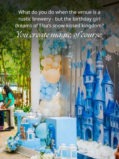 When a little girl dreams of Elsa but her mom wants something more subtle, we find the magic in the middle. We transformed a rustic brewery into a mystical winter fairyland, using elegant details to tell a story of snow and enchantment.