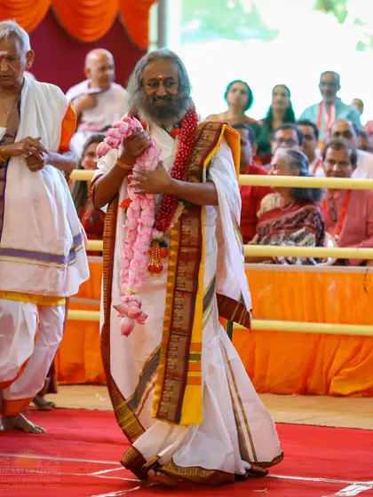 Walking through the gathering during the Shat Chandi Homa on the eighth day of Navratri. It is a joy to connect with everyone who has come to be a part of these sacred celebrations.