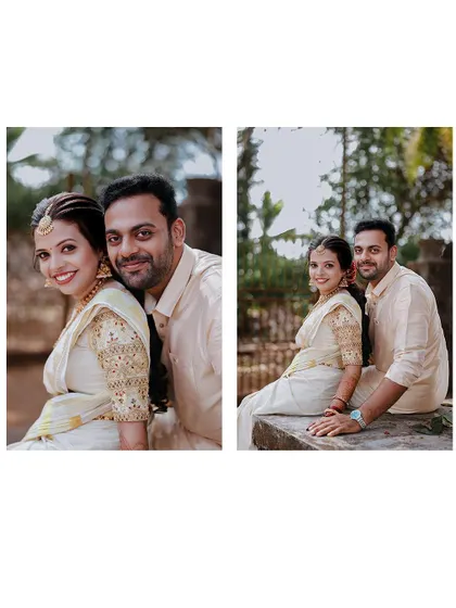 A collage of a couple's portraits, showing both individual and together shots.