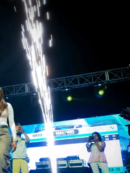 A spectacular shot with cold pyro erupting on stage during my set at Rangrez 2025. These special effects add a huge "wow" factor to my festival performances.