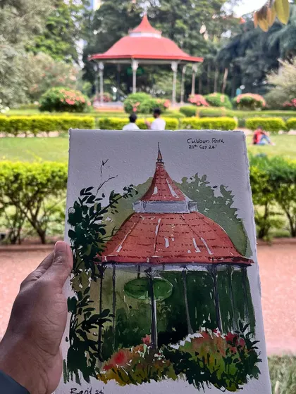 A quick plein air painting of the iconic bandstand at Cubbon Park in Bengaluru. It's one of my favorite subjects to paint in the city.