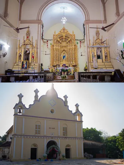 The stunning architecture of the church, both inside and out, setting the scene for a beautiful Catholic wedding ceremony.