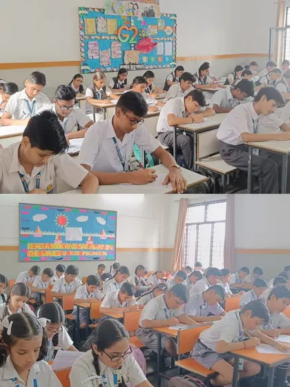 A wider view of the examination hall at Gayatri Public School during the 2023 National Olympiad.