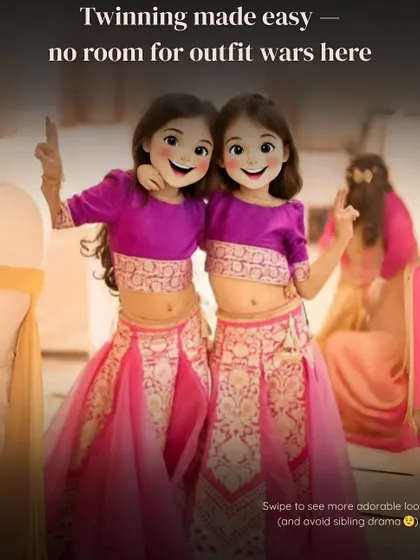 Twinning made easy, with no room for outfit wars. These custom-designed lehengas in shades of pink and magenta ensure both sisters feel equally special.