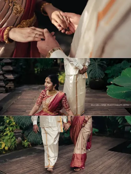 A collage of post-wedding moments, from holding hands to walking together. It beautifully summarizes the quiet romance and connection after the main event.