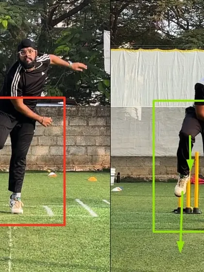 A clear view of the leg spinner's improved finish. By engaging the whole body, he is now able to generate much more effort and achieve a better trajectory on the ball.