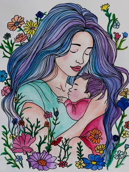 This watercolor illustration of a mother and child is filled with warmth. It’s a beautiful way to celebrate the bond of motherhood, perfect for a nursery or as a heartfelt gift.