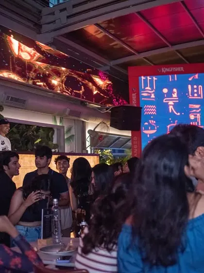 A wider view from the DJ booth at Pangeo. You can see the crowd starting to gather, and the energy is building.