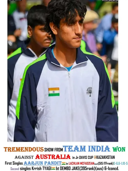 A tremendous win for Team India against Australia in the Jr. Davis Cup. Aarjun showed immense grit, winning his singles match in a super tie-breaker against a highly-ranked opponent.