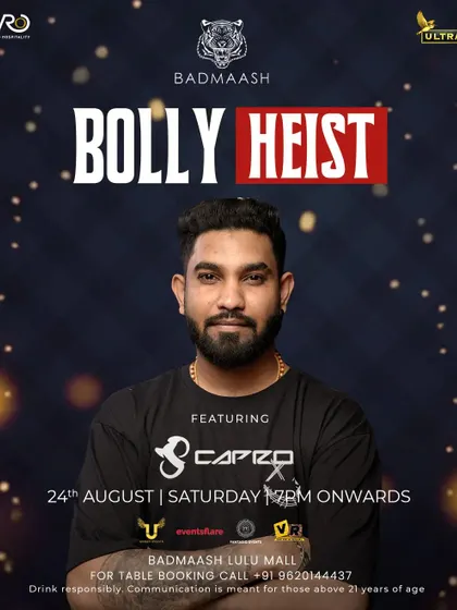 The poster for 'Bolly Heist' at Badmaash, Lulu Mall, a night of Punjabi, Bollywood, and old-school hits.