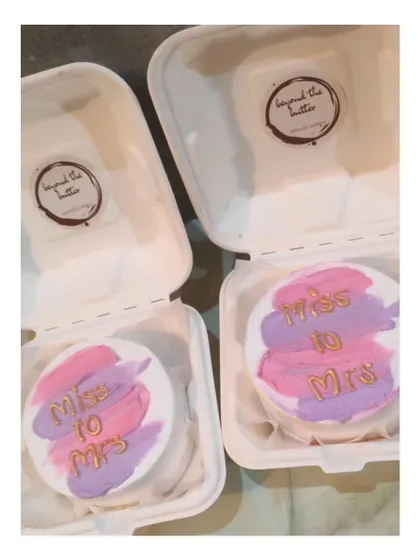 "Miss to Mrs" bento cakes for a bridal shower or as a gift for the bride to be. A sweet way to celebrate her next chapter.