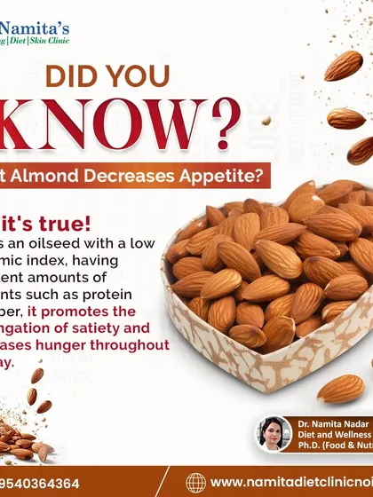 Did you know almonds can help decrease your appetite? As an oilseed with a low glycemic index, they are packed with protein and fiber, which helps you feel full and reduces hunger throughout the day.