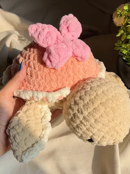 Another angle of the pink butterfly turtle. We take pride in these little details that make each handmade toy a special piece of art.