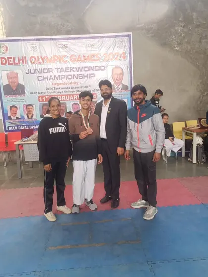 Our junior athletes celebrating their wins at the Delhi Olympic Games. We prepare students for both Kyorugi (sparring) and Poomsae (forms) events.