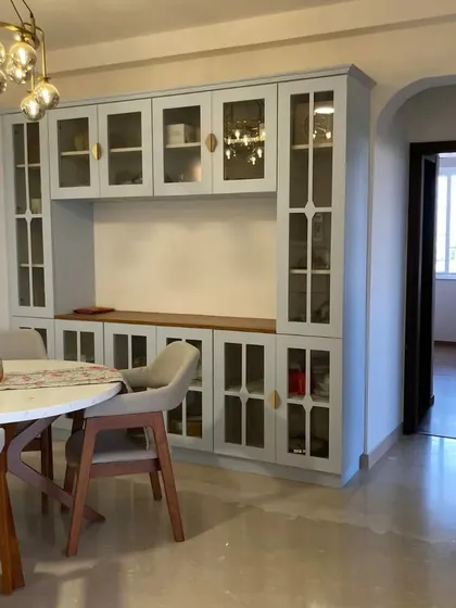 Happy Diwali! A beautiful home we made, featuring a stunning crockery unit and dining area, perfect for festive gatherings.
