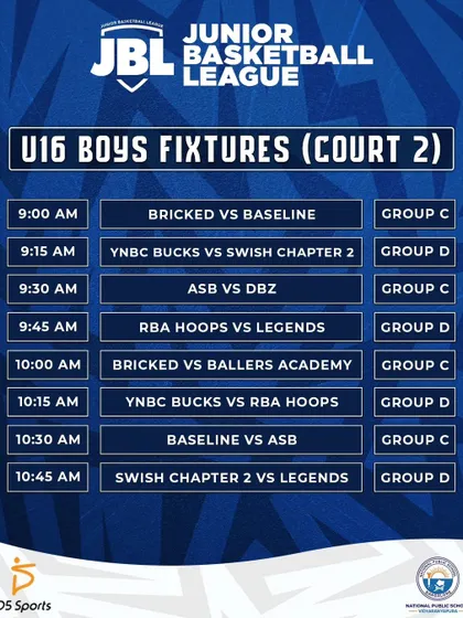 The complete fixture list for the Under 16 Boys playing on Court 2. I provide detailed schedules so teams and parents can plan accordingly.