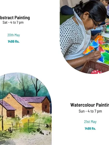 A collage showing the various painting styles you can explore at our studio, from abstract and watercolor to texture art.