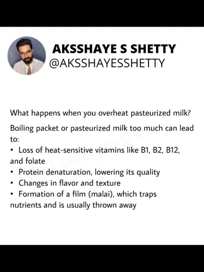 Overheating pasteurized milk can lead to the loss of heat-sensitive vitamins like B1, B2, B12, and folate. It also denatures the protein, lowering its quality, and can change the flavor and texture.