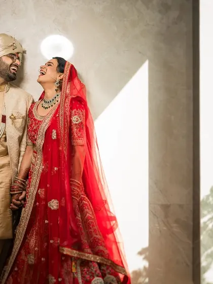 Surrounded by love, filled with gratitude. Rishab and Nikhita share a laugh during their beautiful wedding ceremony.