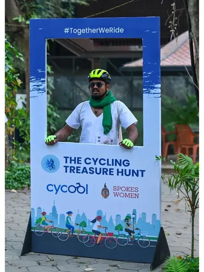 Posing at the Treasure Hunt photo booth. Our events are filled with fun photo opportunities to capture the memories you make with your team.