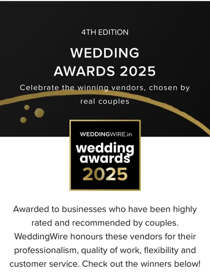 This graphic explains that the award honors vendors for their professionalism, quality, and service, as rated by real couples. It is a privilege to be recognized for these values.