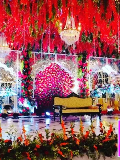A vibrant and luxurious wedding stage, ready for the bride and groom. I provide matchmaking services and can help you plan an event to remember.