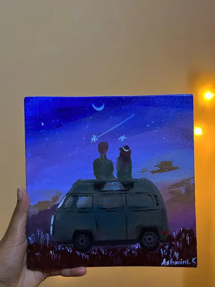 A final shot of the van painting, showcasing the details of the stars and the couple.