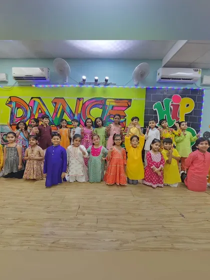 A group photo of the kids' batch in their beautiful ethnic wear, celebrating one of the many festivals at our studio.