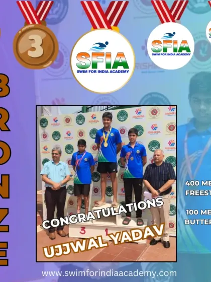 Ujjwal Yadav with a fantastic performance, securing two Bronze medals in the 400m Freestyle and 100m Butterfly at the CBSE Swimming Championship.