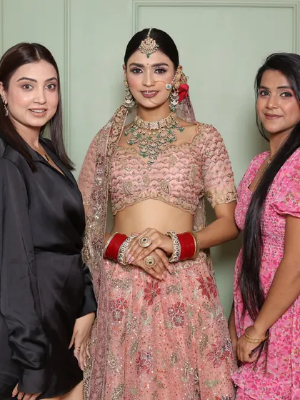 Me with a student and her beautiful bridal model. I guide them through the entire process, from learning to the final portfolio shoot.