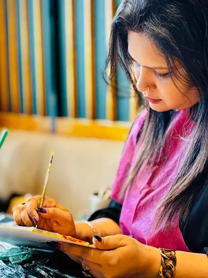 The focus and dedication during a textured landscape workshop. It's amazing to see people get so immersed in the process of creating with their hands.