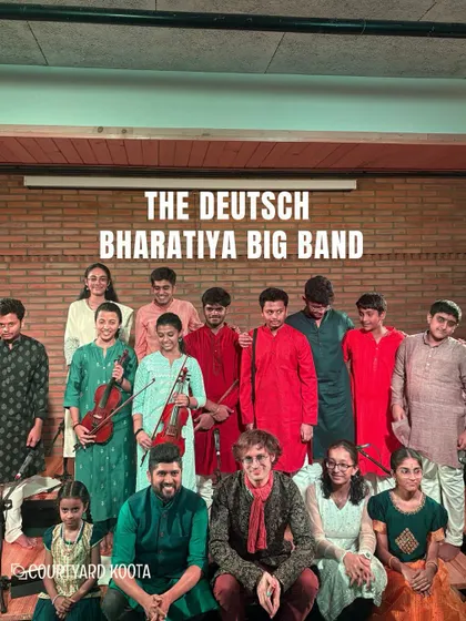 The Deutsch Bharatiya Big Band, a magical fusion of Western jazz and Carnatic music. This group photo shows the large ensemble of talented young musicians we had the honor of hosting on our stage.