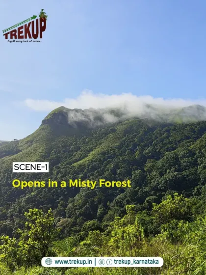Scene 1 of the Bandaje story: the trek opens in a misty forest, setting the mood for the adventure ahead.