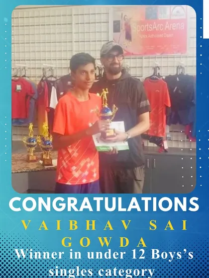 Another win for Vaibhav Sai Gowda in the Under 12 Boy's Singles category. His progress is a testament to our structured intermediate program.