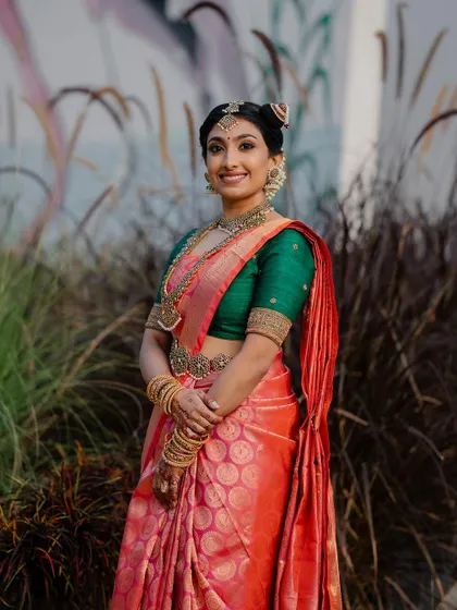 The epitome of South Indian elegance. This bride looks absolutely radiant, and we used natural elements to frame her beauty in a serene and artistic way.