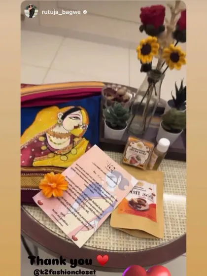 Actress Rutuja Bagwe with her Diwali gift, which includes my handmade ubtan and other festive items. I am so grateful for these moments.
