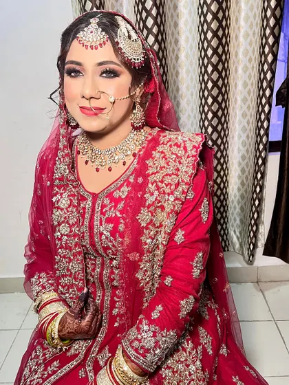My beautiful bride Uzma, ready for her Nikah. We created this look to match her vision, ensuring she felt confident and radiant on her special day.