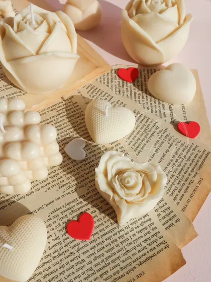 A sneak peek of my Valentine's collection in classic ivory. These pieces, including heart bubble cubes and rose hearts, are perfect for a timeless, romantic look.