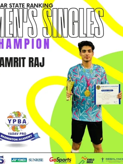 Amrit Raj crowned Men's Singles Champion at the Bihar State Ranking tournament.