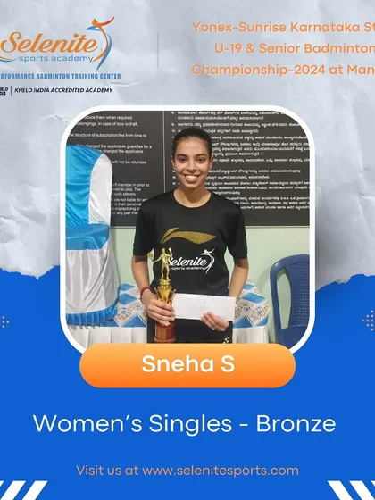 Congratulations to Sneha S for her Bronze medal finish in the Women's Singles at the Karnataka State U-19 & Senior Championship.