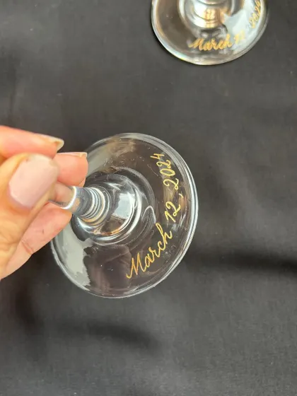 Every celebration calls for a pair of personalized wine glasses. I was delighted to add this elegant "SA" monogram and a special date to a pair of glasses, creating a perfect keepsake for the couple.