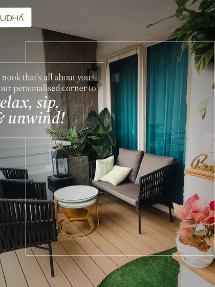 A nook that's all about you. We designed this personalized corner for relaxing, sipping, and unwinding, with comfortable seating and beautiful plant arrangements on floating shelves.