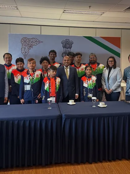 The full team of Indian athletes, including our FCC warriors, with officials at the Embassy of India. We are proud to be part of a strong national team.